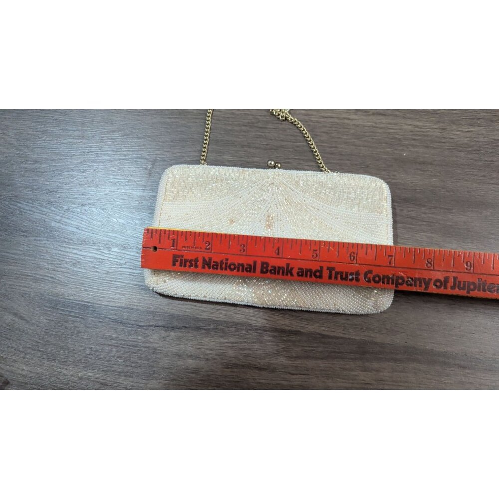 Vintage‎ Walborg Beaded cream Evening Bag Purse Made In Japan Gold Chain strap - Picture 7 of 8